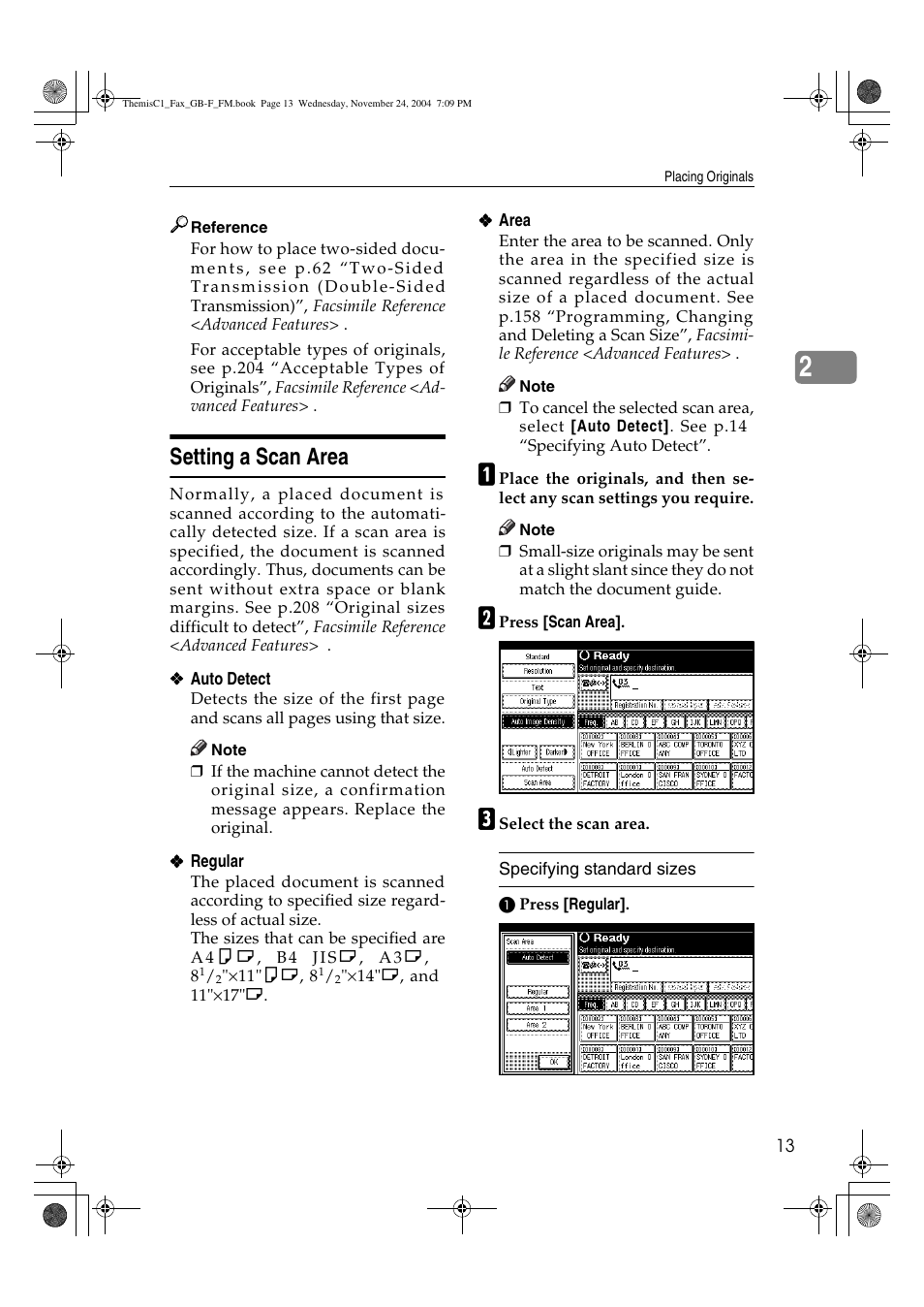 Setting a scan area | Ricoh 3232 User Manual | Page 21 / 108