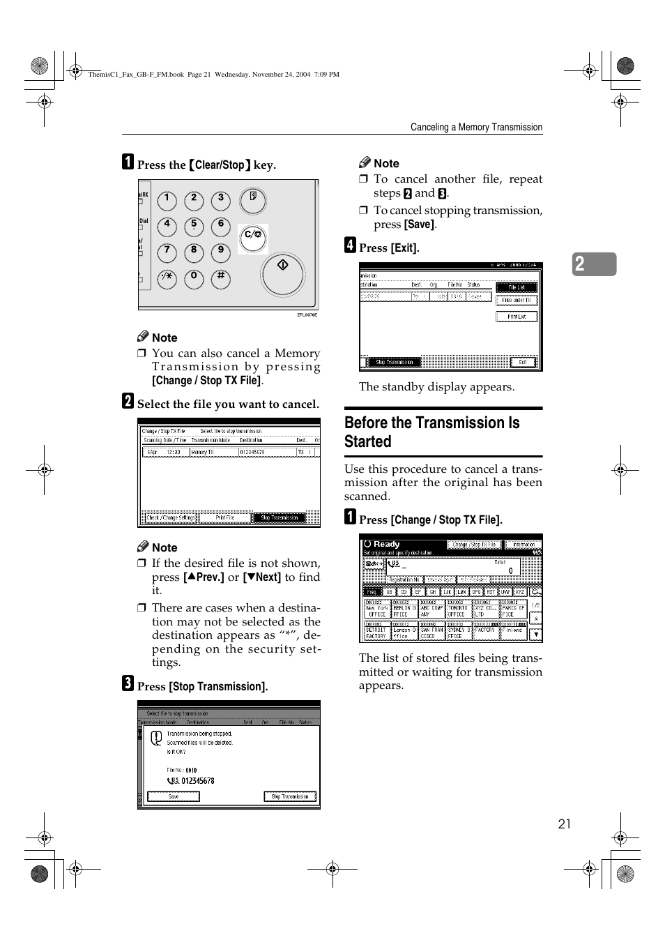 Before the transmission is started | Ricoh 3232 User Manual | Page 29 / 108