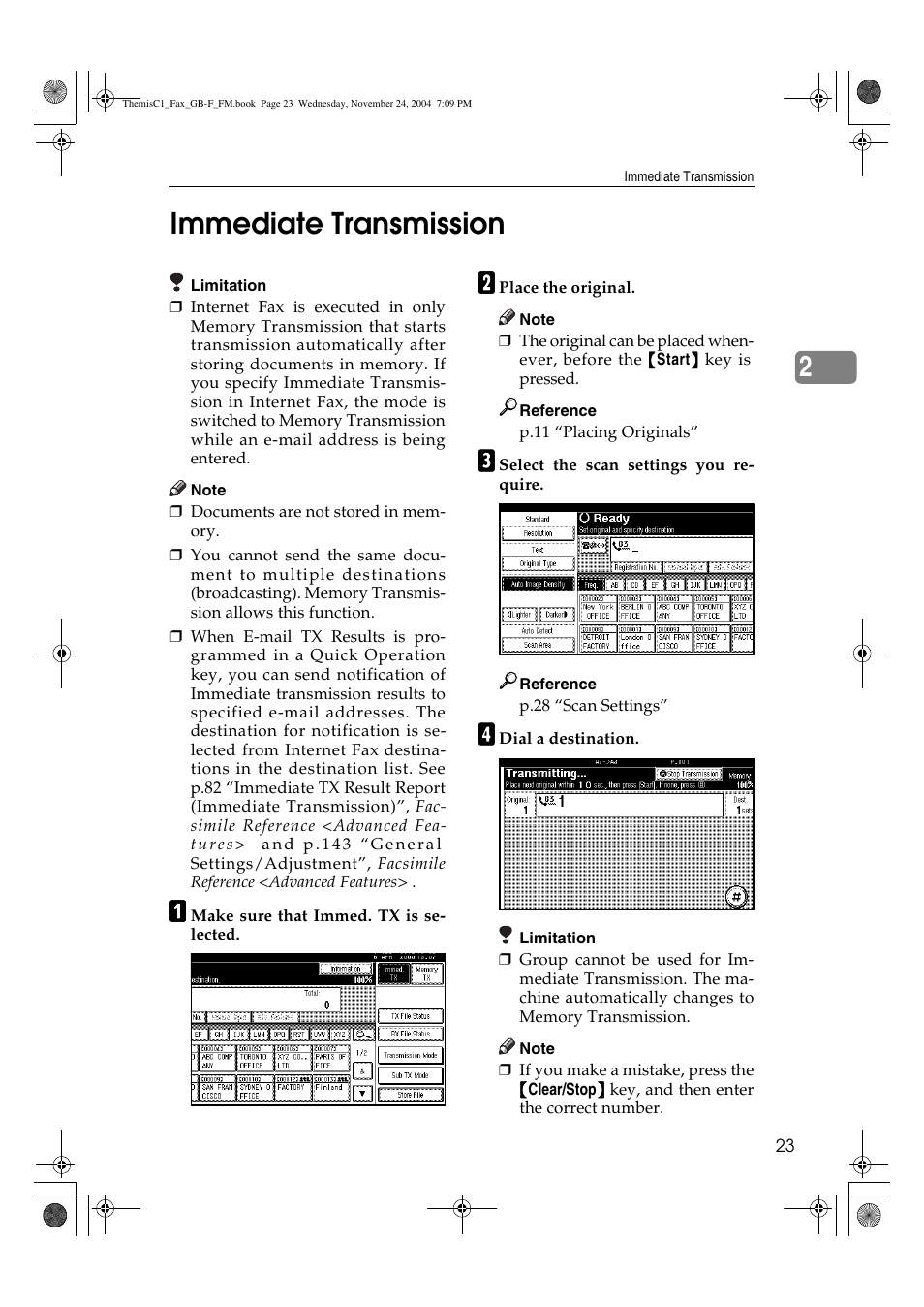 2immediate transmission | Ricoh 3232 User Manual | Page 31 / 108