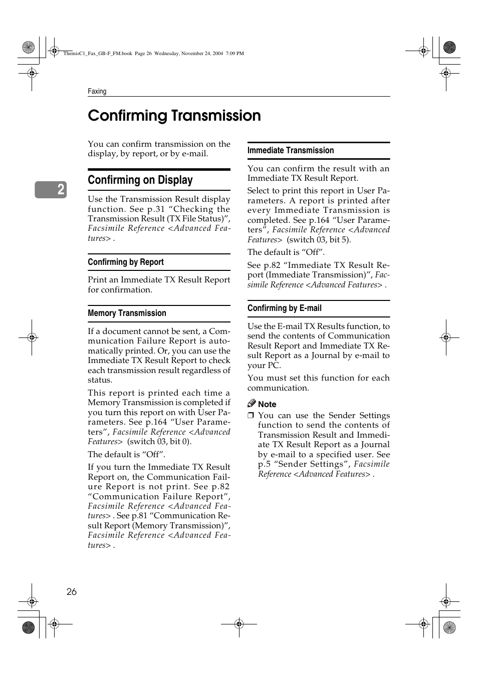 2confirming transmission, Confirming on display | Ricoh 3232 User Manual | Page 34 / 108