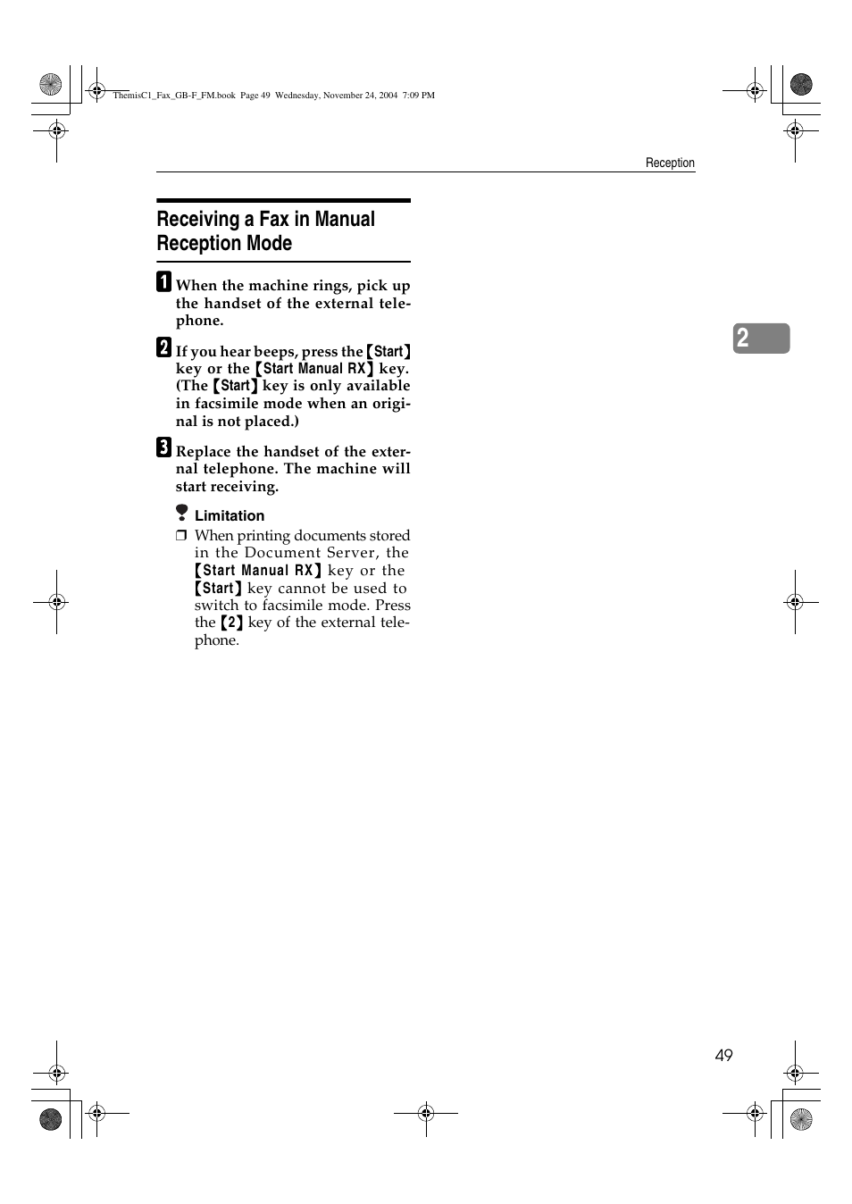 Receiving a fax in manual reception mode | Ricoh 3232 User Manual | Page 57 / 108