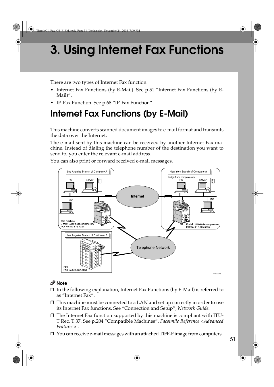 Using internet fax functions, Internet fax functions (by e-mail) | Ricoh 3232 User Manual | Page 59 / 108