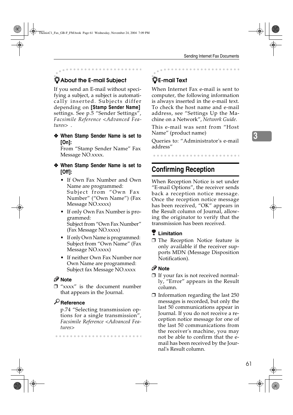 Confirming reception | Ricoh 3232 User Manual | Page 69 / 108
