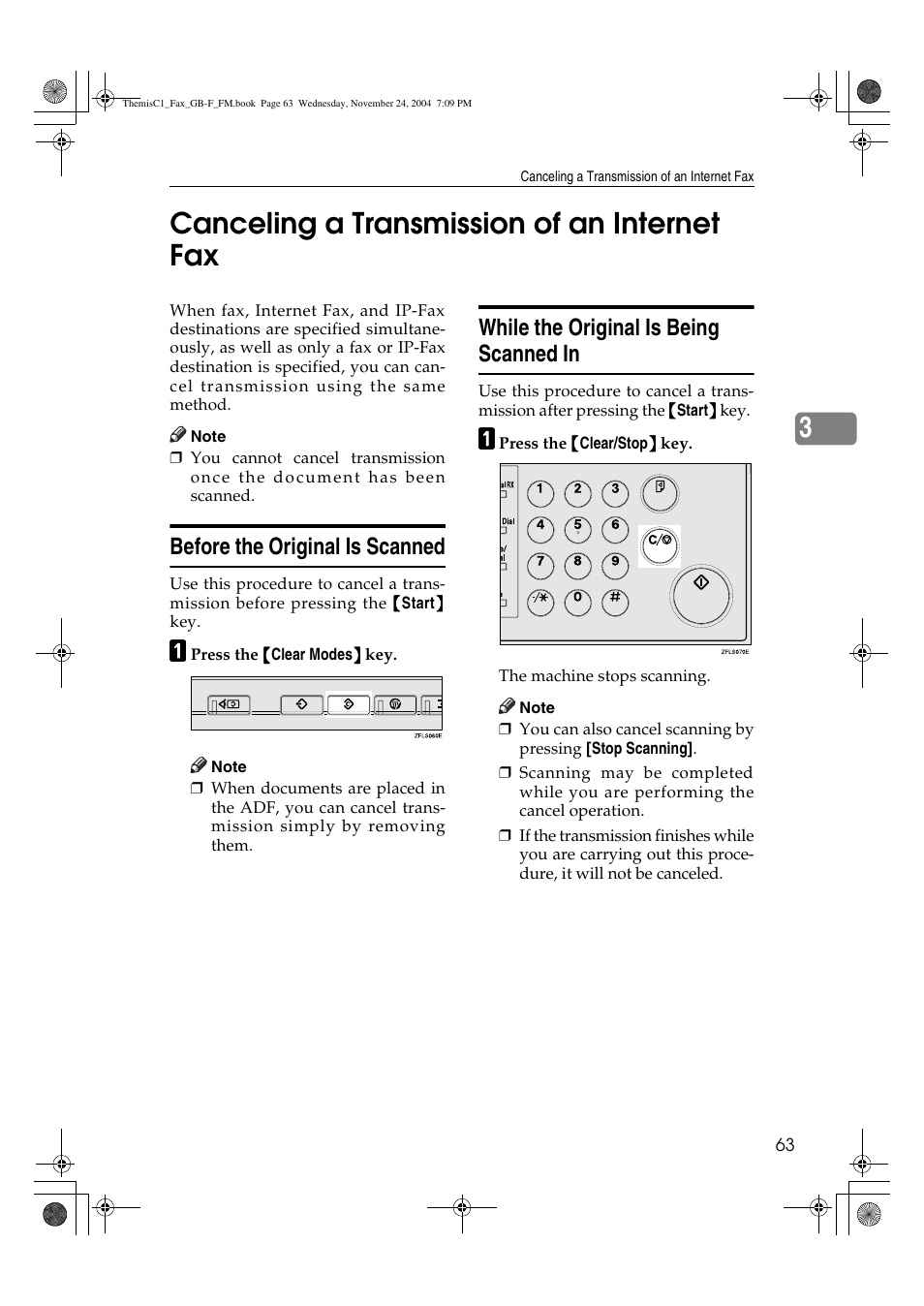 3canceling a transmission of an internet fax, Before the original is scanned, While the original is being scanned in | Ricoh 3232 User Manual | Page 71 / 108
