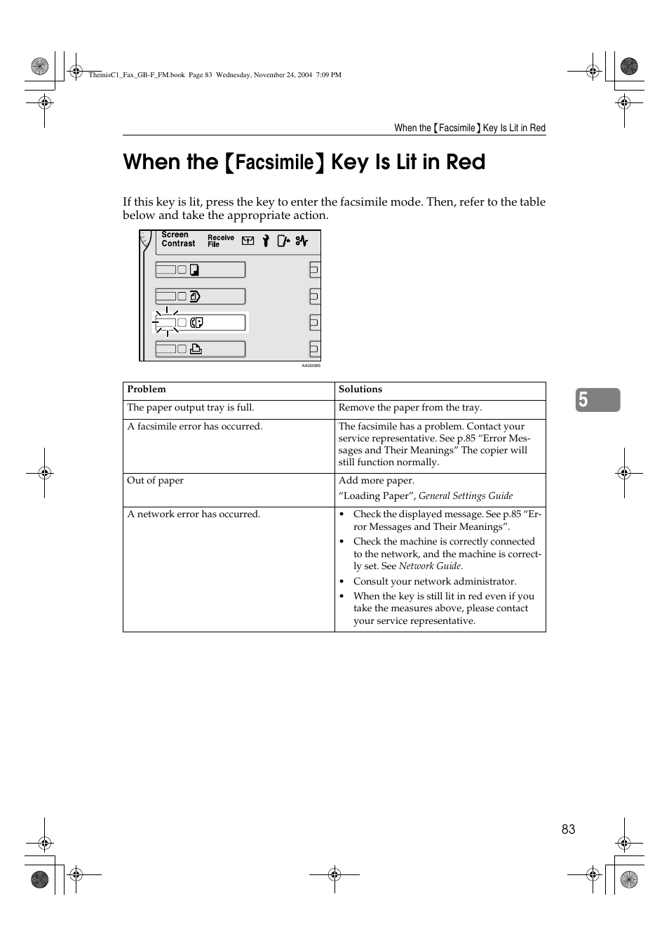 5when the {{{{ facsimile }}}} key is lit in red | Ricoh 3232 User Manual | Page 91 / 108