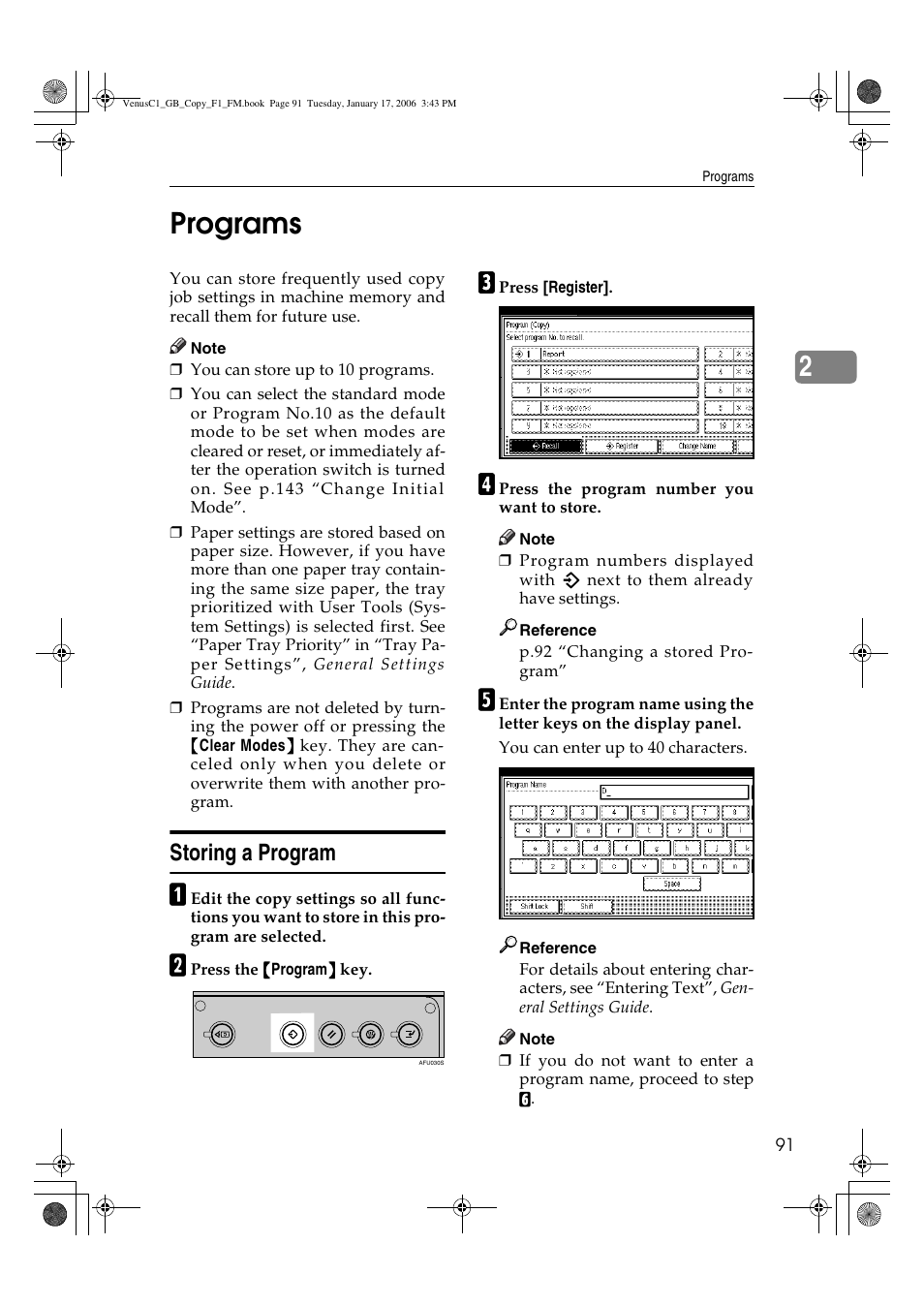 2programs, Storing a program | Ricoh Aficio 3260C User Manual | Page 105 / 196