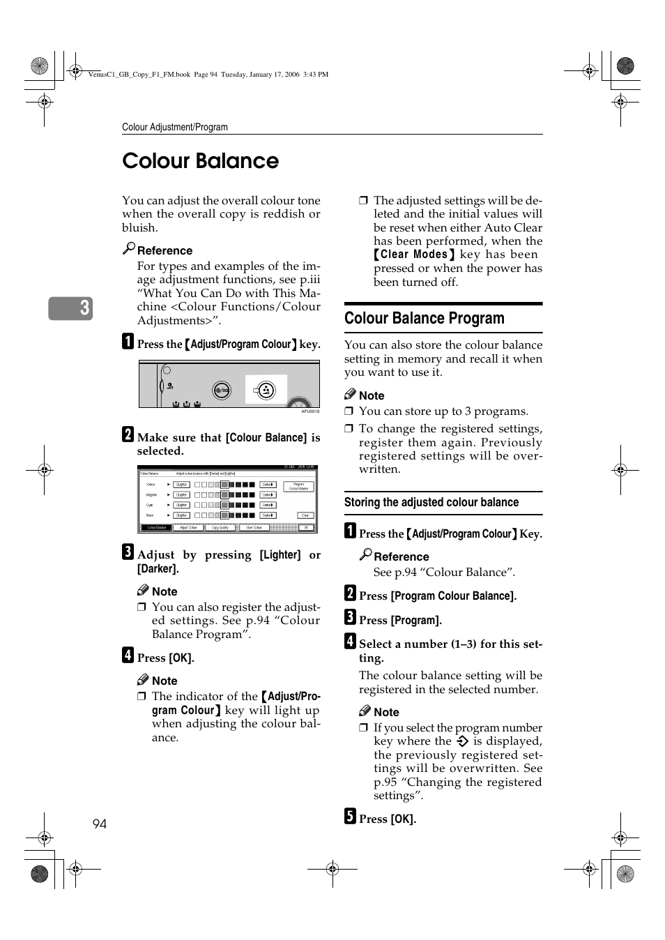 3colour balance, Colour balance program | Ricoh Aficio 3260C User Manual | Page 108 / 196