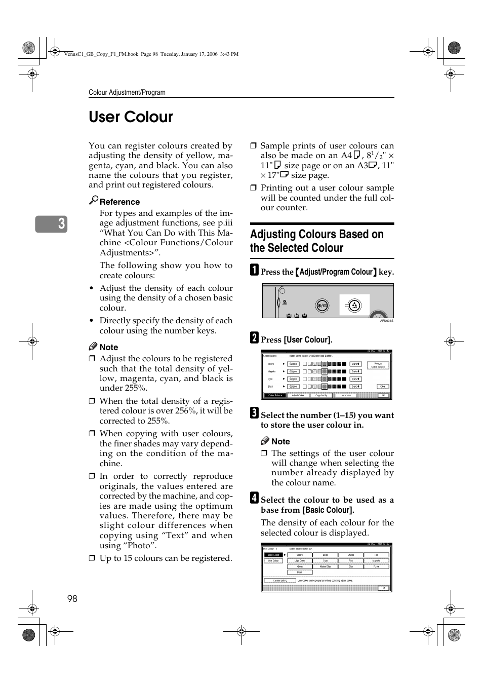 3user colour, Adjusting colours based on the selected colour | Ricoh Aficio 3260C User Manual | Page 112 / 196