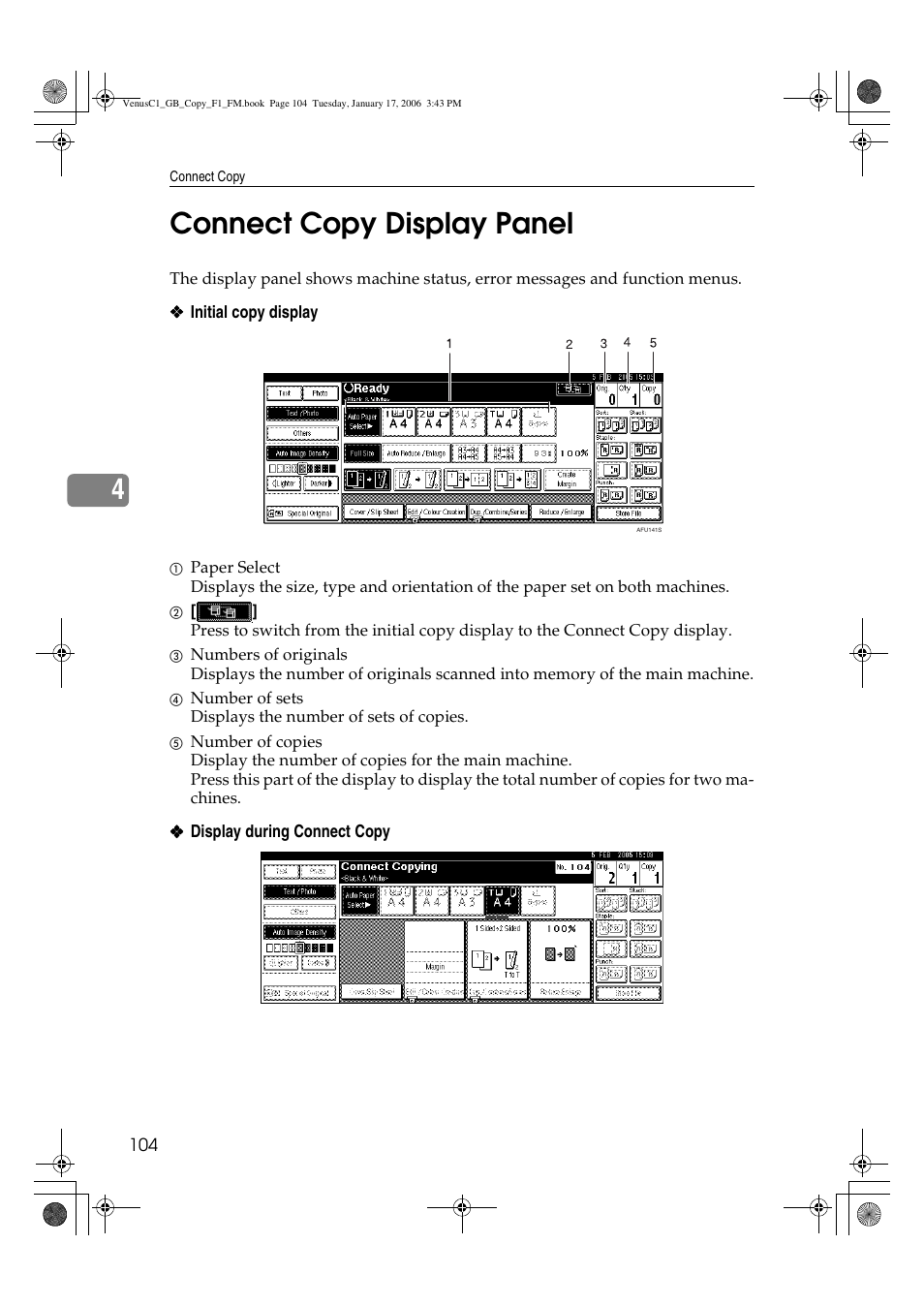 4connect copy display panel | Ricoh Aficio 3260C User Manual | Page 118 / 196