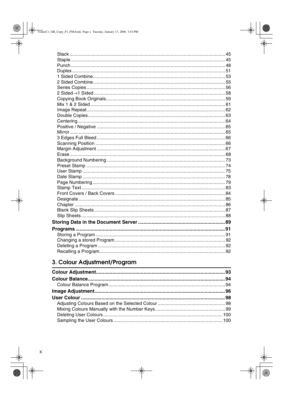 Colour adjustment/program | Ricoh Aficio 3260C User Manual | Page 12 / 196