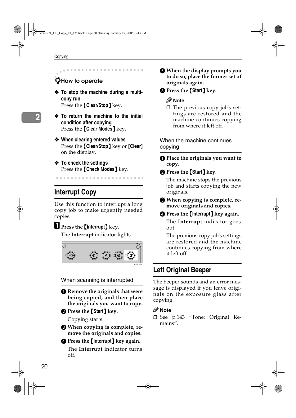Interrupt copy, Left original beeper | Ricoh Aficio 3260C User Manual | Page 34 / 196