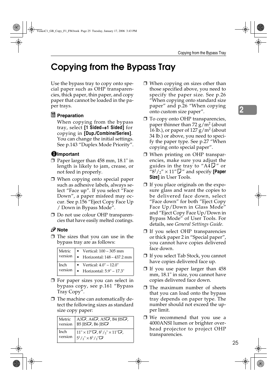 2copying from the bypass tray | Ricoh Aficio 3260C User Manual | Page 39 / 196