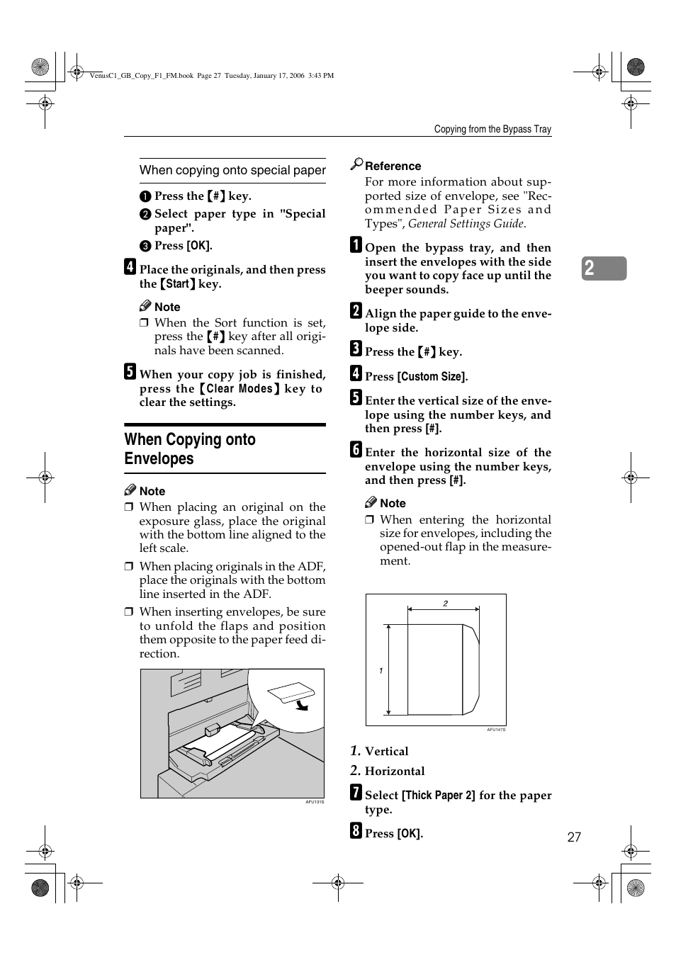 When copying onto envelopes | Ricoh Aficio 3260C User Manual | Page 41 / 196
