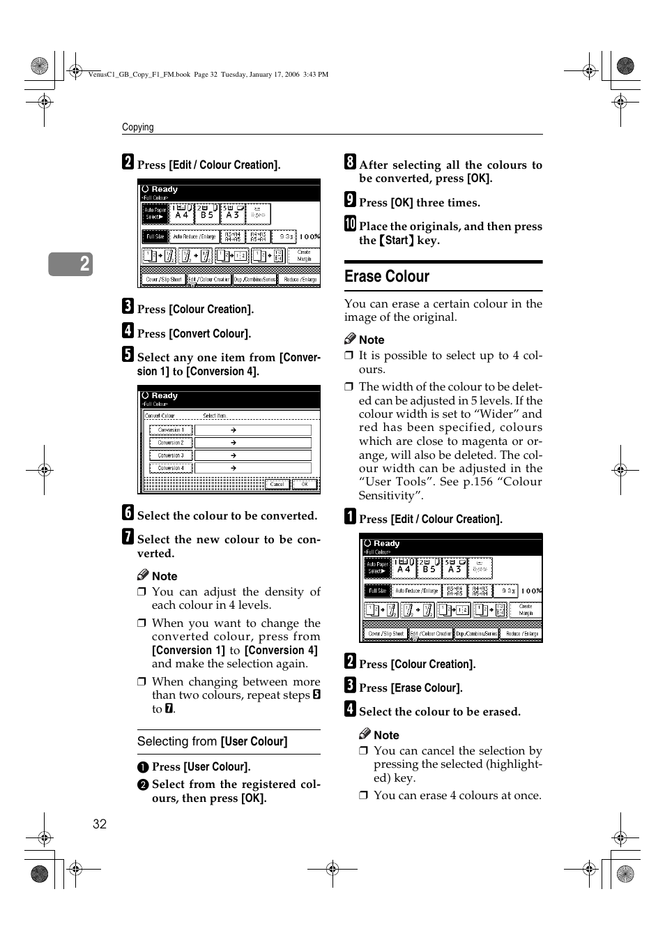 Erase colour | Ricoh Aficio 3260C User Manual | Page 46 / 196