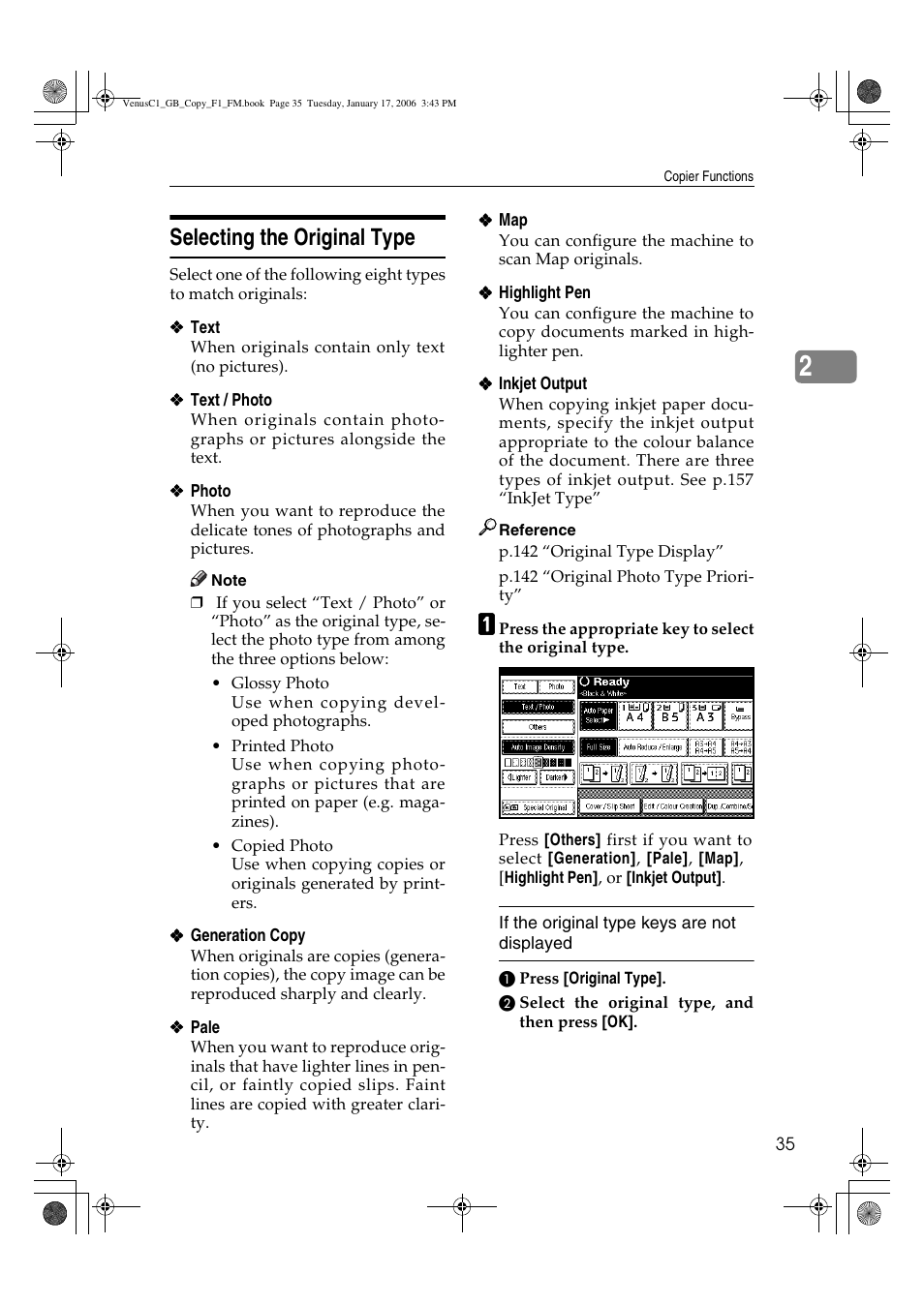 Selecting the original type | Ricoh Aficio 3260C User Manual | Page 49 / 196