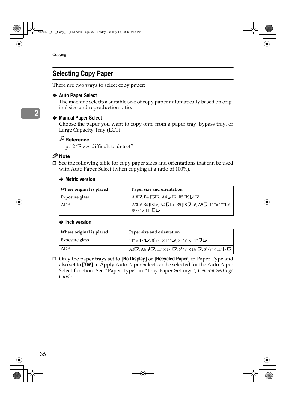 Selecting copy paper | Ricoh Aficio 3260C User Manual | Page 50 / 196
