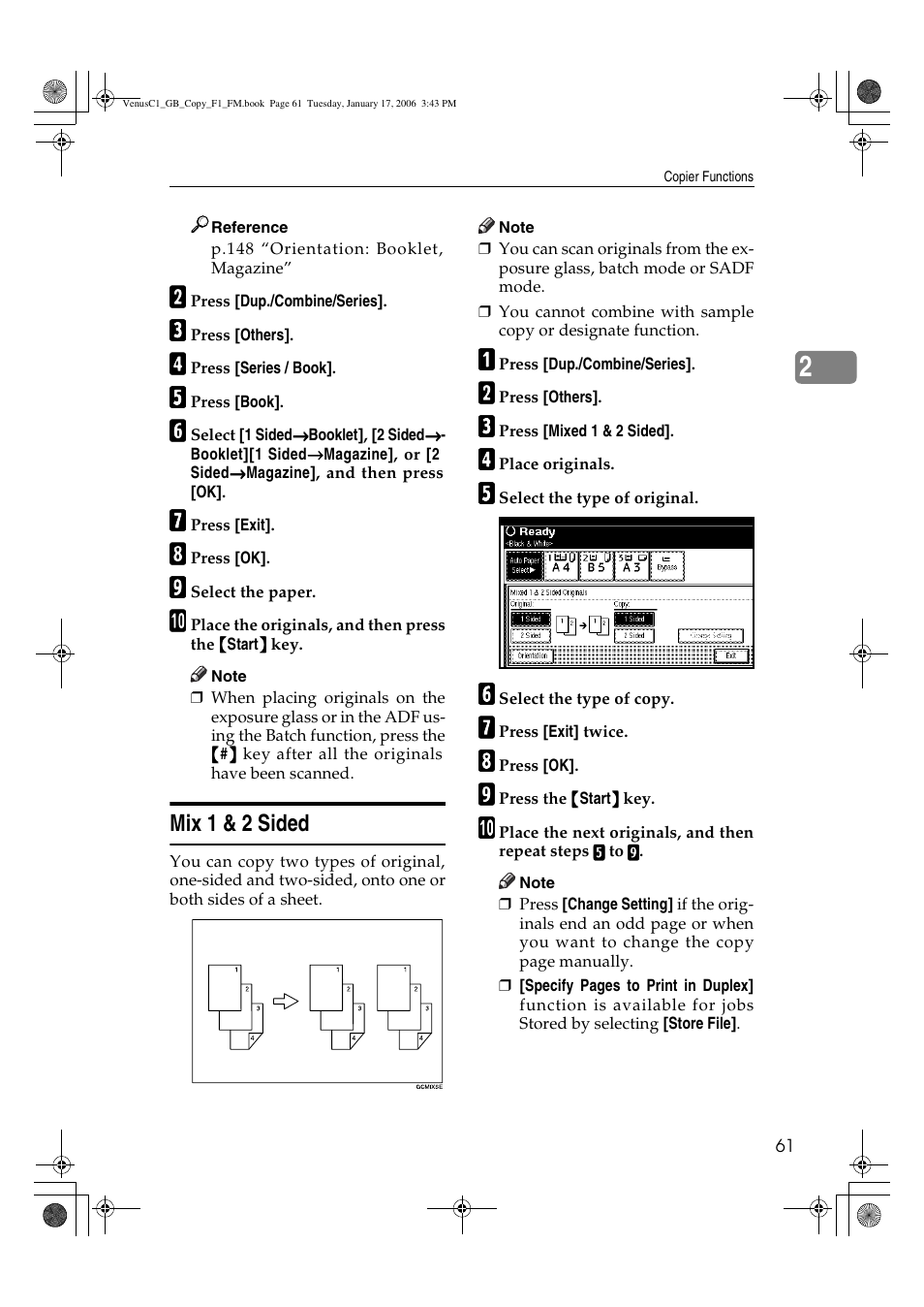 Mix 1 & 2 sided | Ricoh Aficio 3260C User Manual | Page 75 / 196