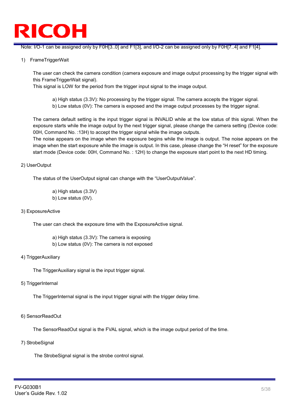 Ricoh Gig# Vision VGA Monochrome CCD Camera FV-G030B1 User Manual | Page 5 / 38