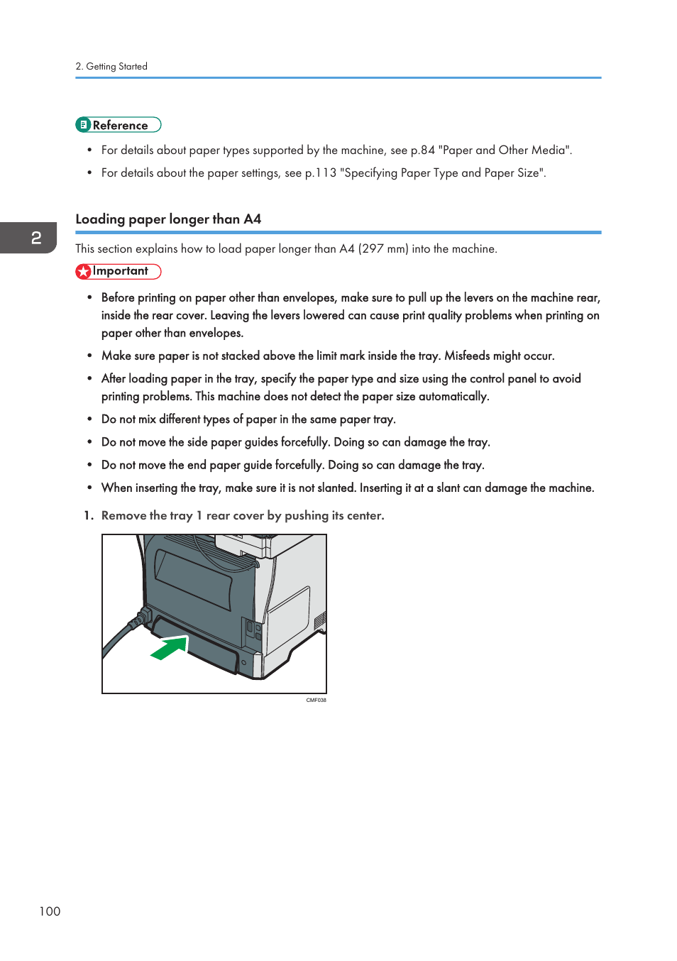 Loading paper longer than a4 | Ricoh SP3510SF User Manual | Page 102 / 476