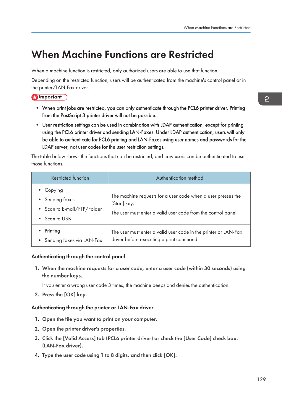 When machine functions are restricted | Ricoh SP3510SF User Manual | Page 131 / 476