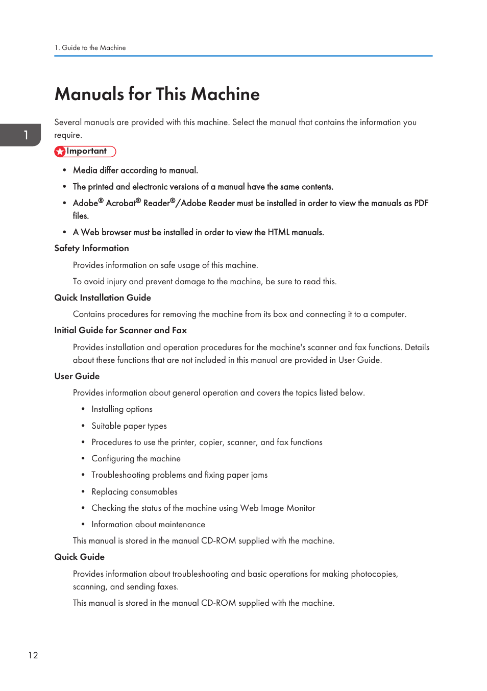 Manuals for this machine | Ricoh SP3510SF User Manual | Page 14 / 476