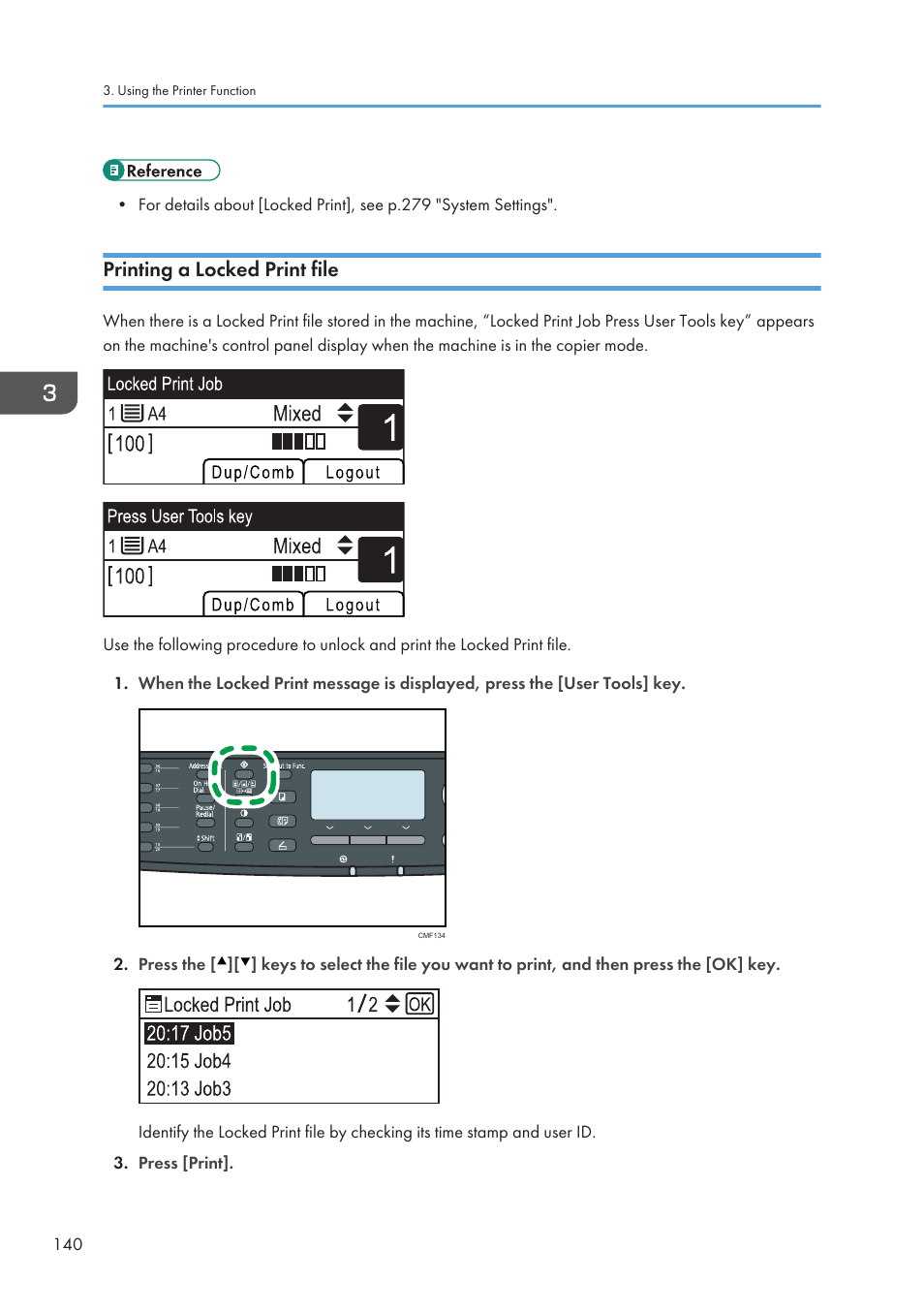 Printing a locked print file | Ricoh SP3510SF User Manual | Page 142 / 476