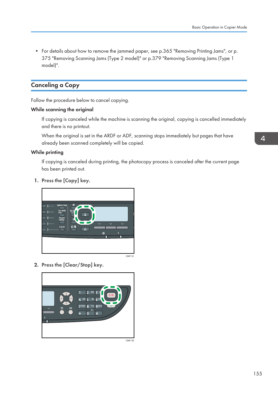 Canceling a copy | Ricoh SP3510SF User Manual | Page 157 / 476