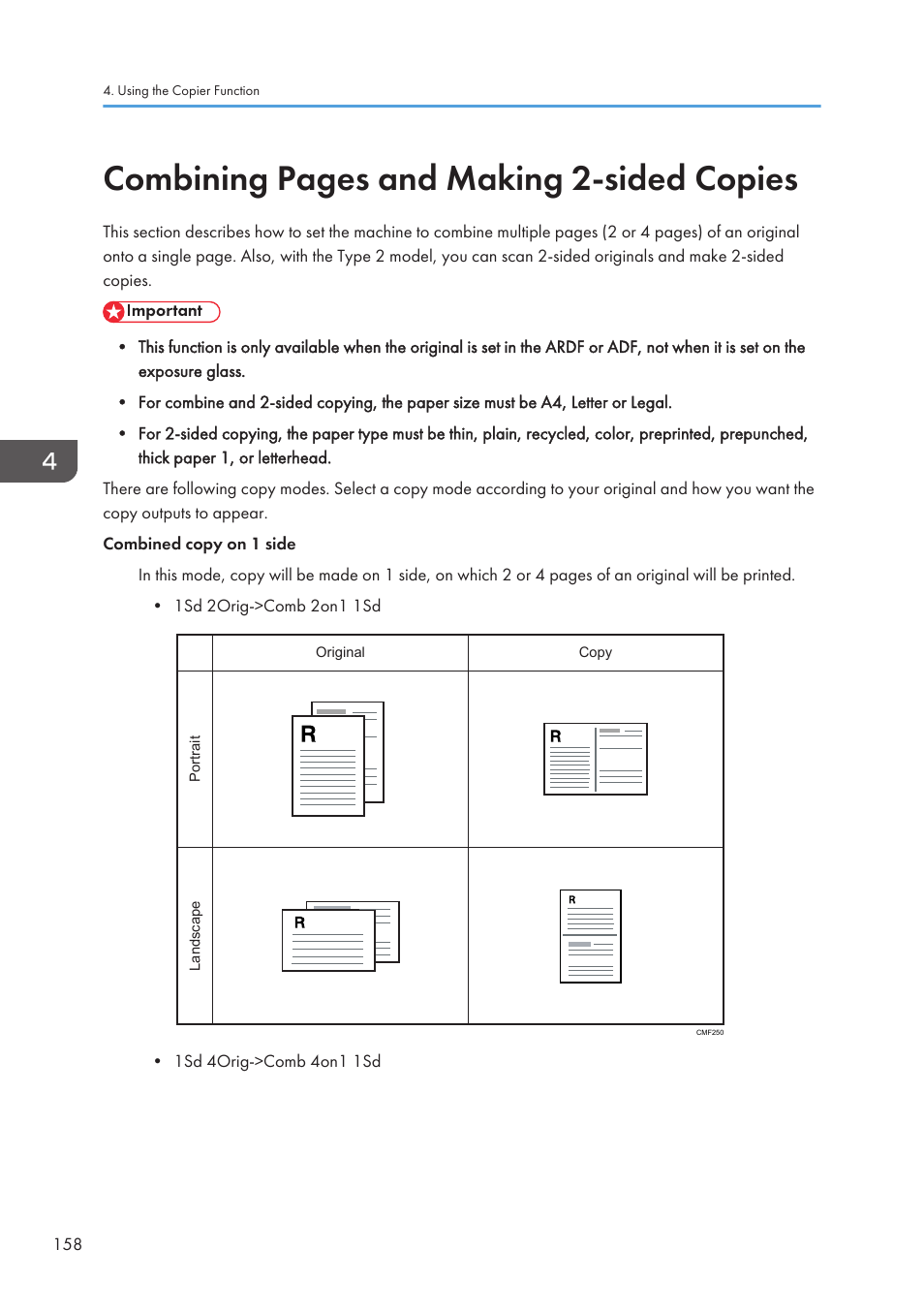 Combining pages and making 2-sided copies | Ricoh SP3510SF User Manual | Page 160 / 476