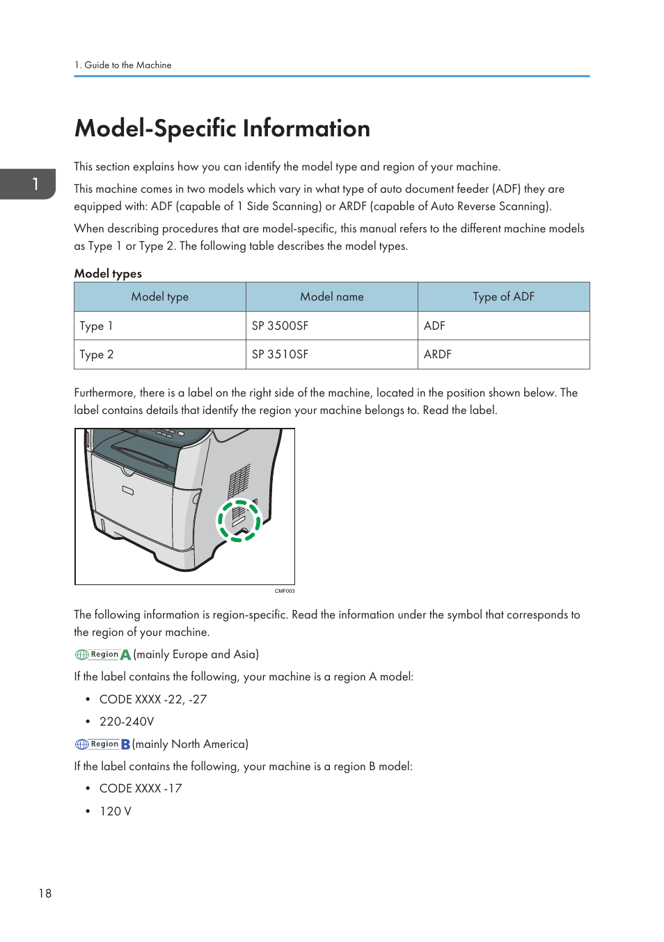 Model-specific information | Ricoh SP3510SF User Manual | Page 20 / 476