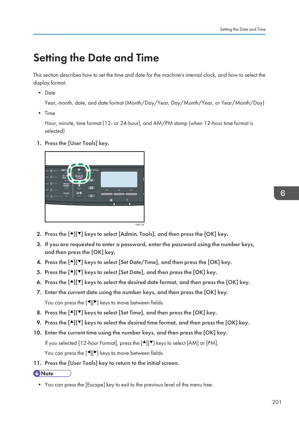 Setting the date and time, For details, see p.201 "setting the date and time | Ricoh SP3510SF User Manual | Page 203 / 476