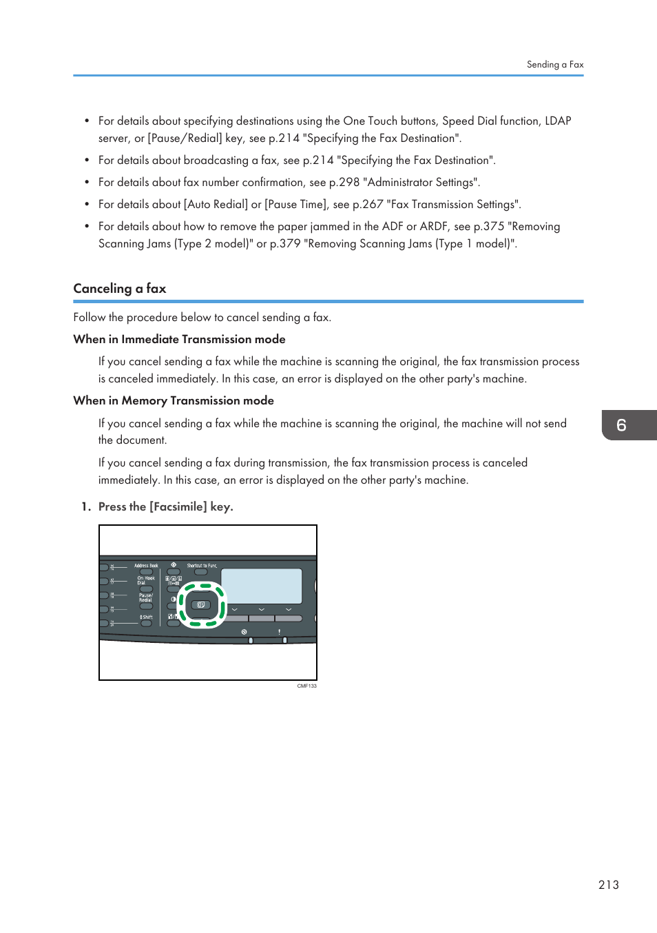 Canceling a fax | Ricoh SP3510SF User Manual | Page 215 / 476