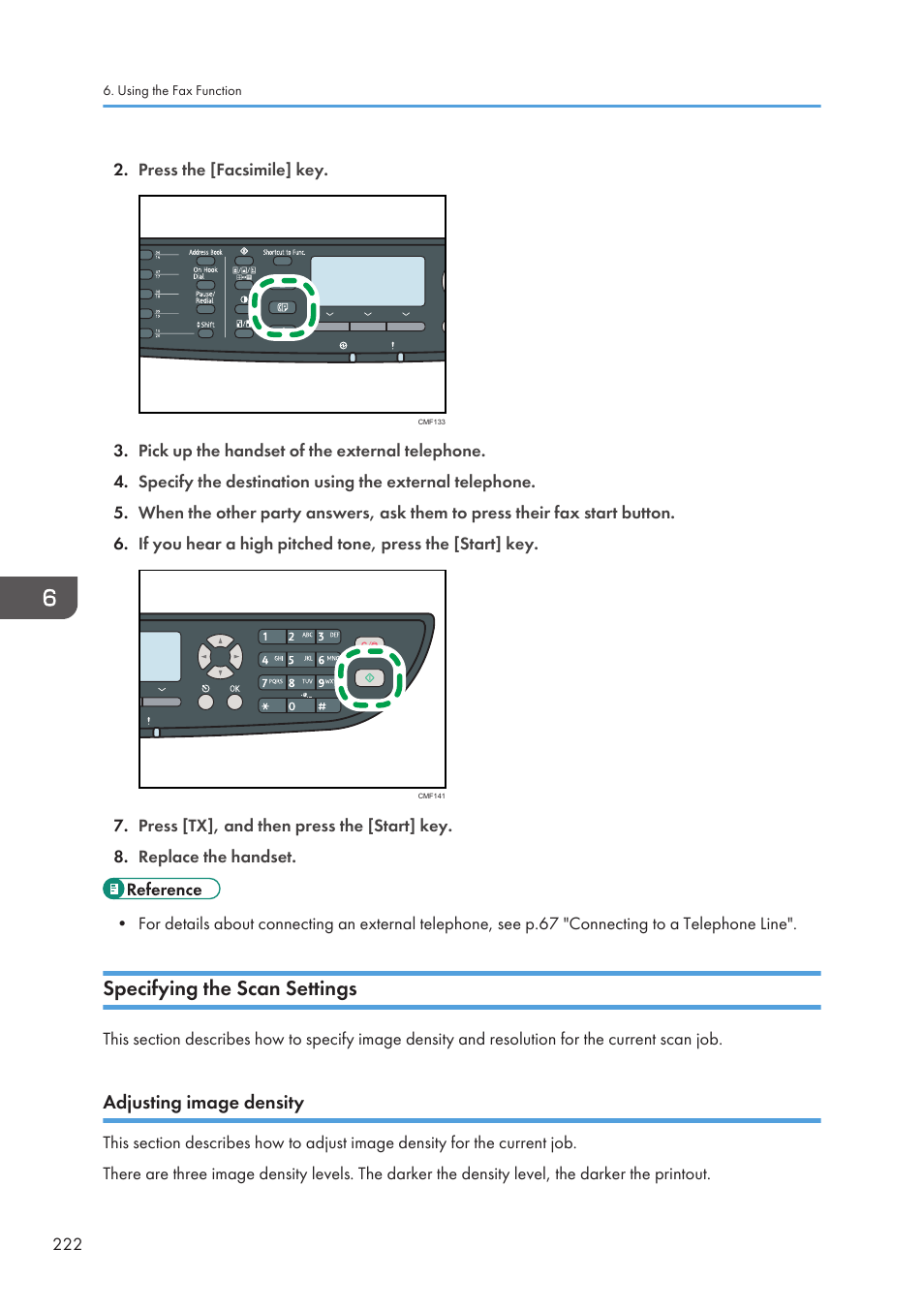 Specifying the scan settings, Adjusting image density | Ricoh SP3510SF User Manual | Page 224 / 476