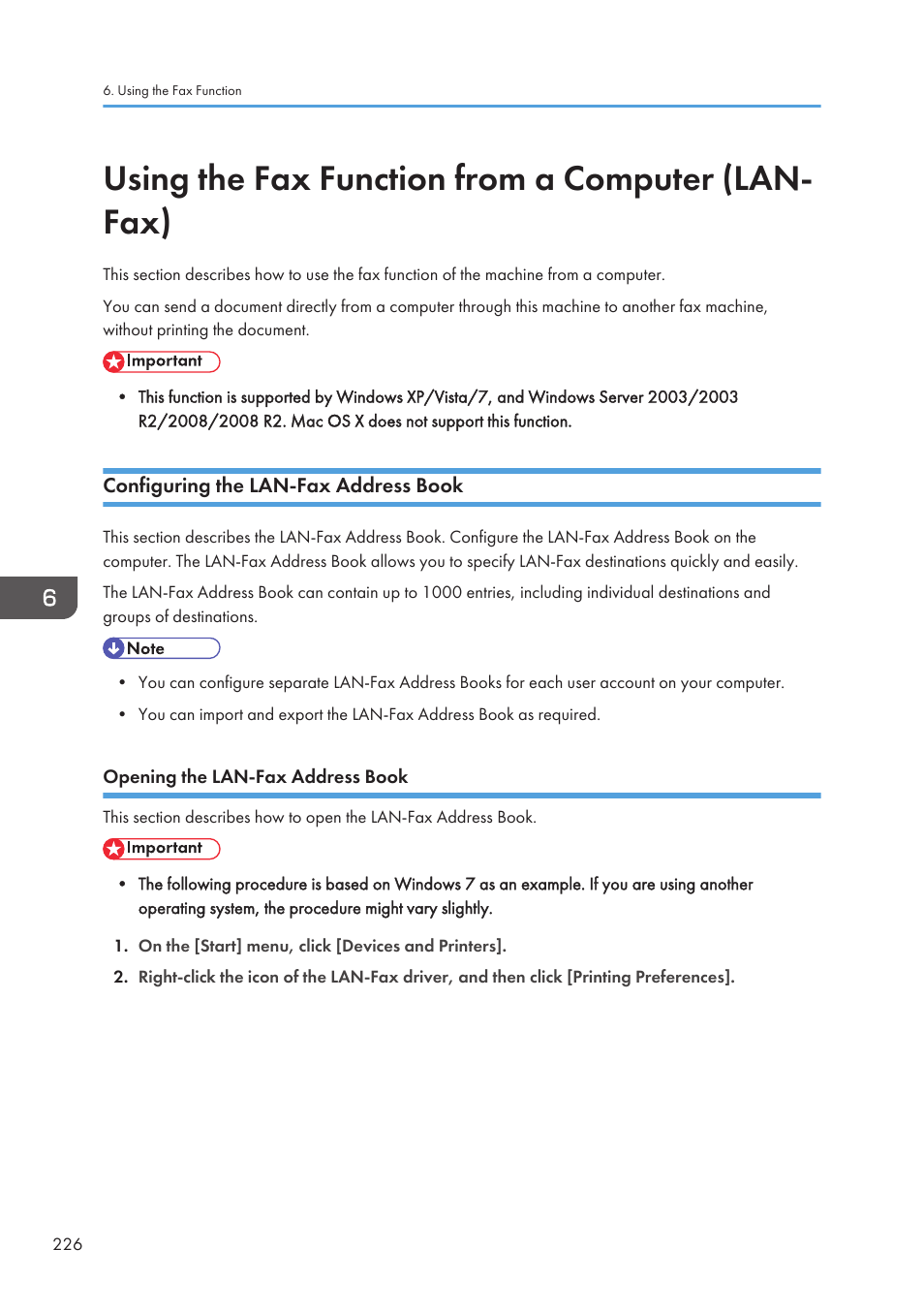 Using the fax function from a computer (lan-fax), Configuring the lan-fax address book, Opening the lan-fax address book | Using the fax function from a computer (lan- fax) | Ricoh SP3510SF User Manual | Page 228 / 476