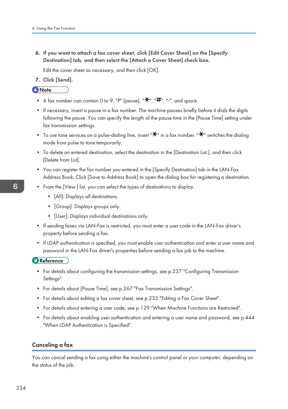 Canceling a fax | Ricoh SP3510SF User Manual | Page 236 / 476