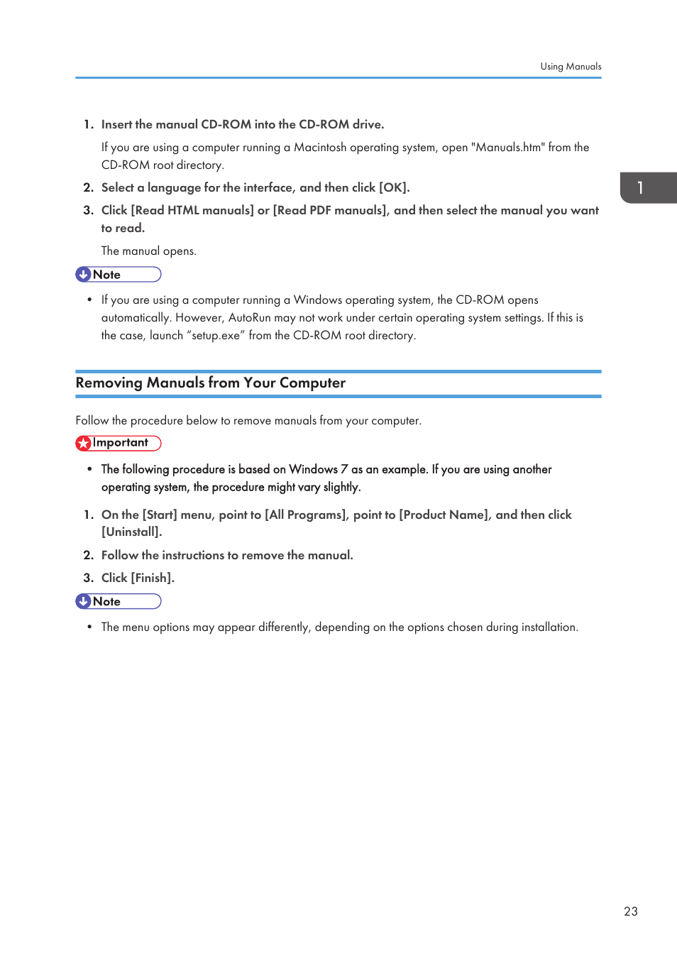 Removing manuals from your computer | Ricoh SP3510SF User Manual | Page 25 / 476