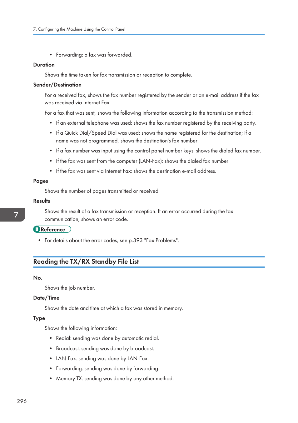 Reading the tx/rx standby file list | Ricoh SP3510SF User Manual | Page 298 / 476