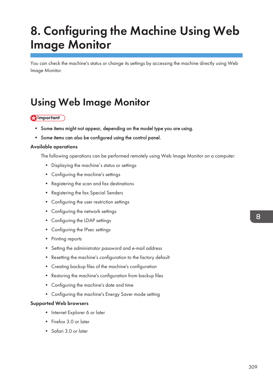 Configuring the machine using web image monitor, Using web image monitor | Ricoh SP3510SF User Manual | Page 311 / 476