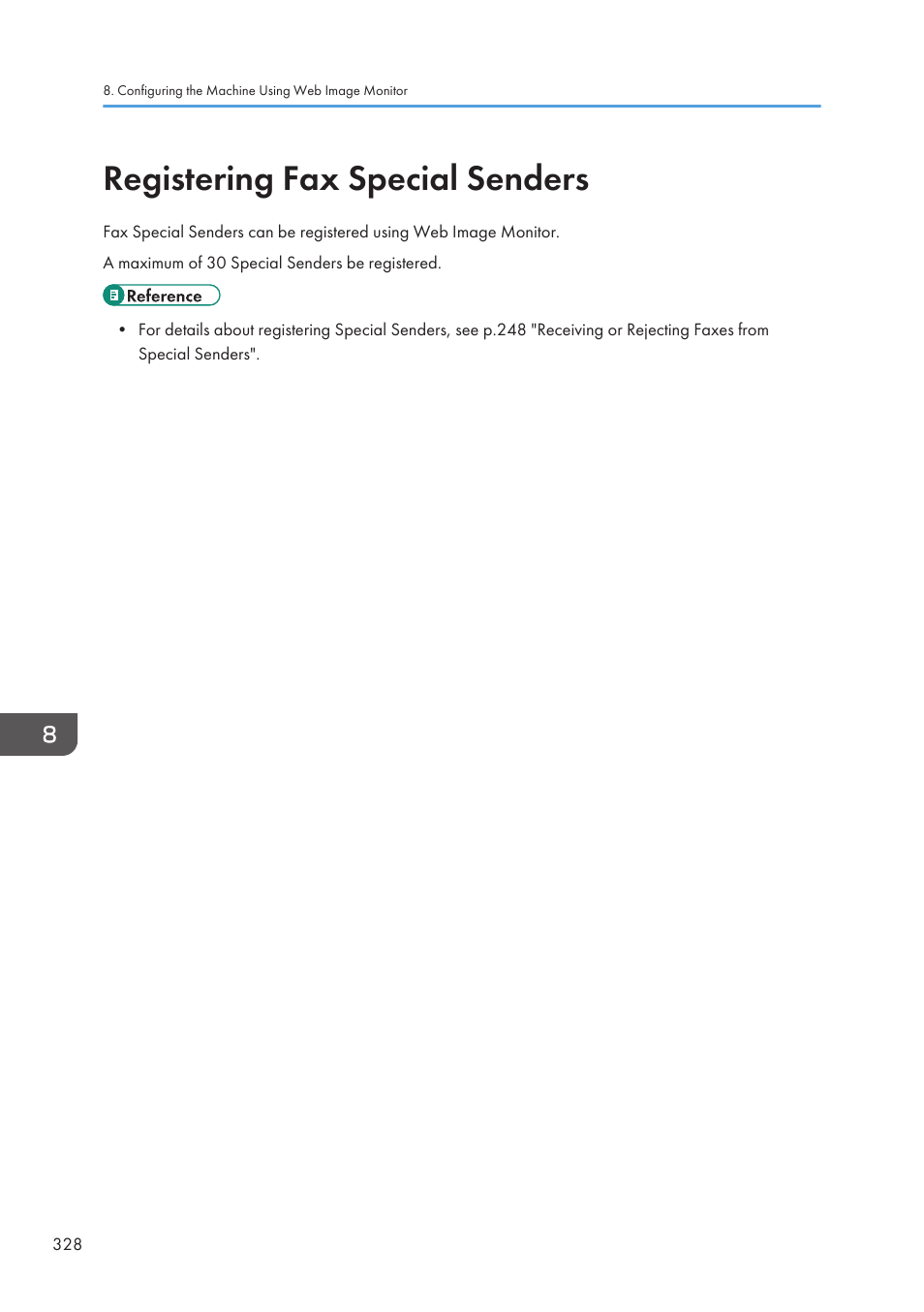 Registering fax special senders | Ricoh SP3510SF User Manual | Page 330 / 476