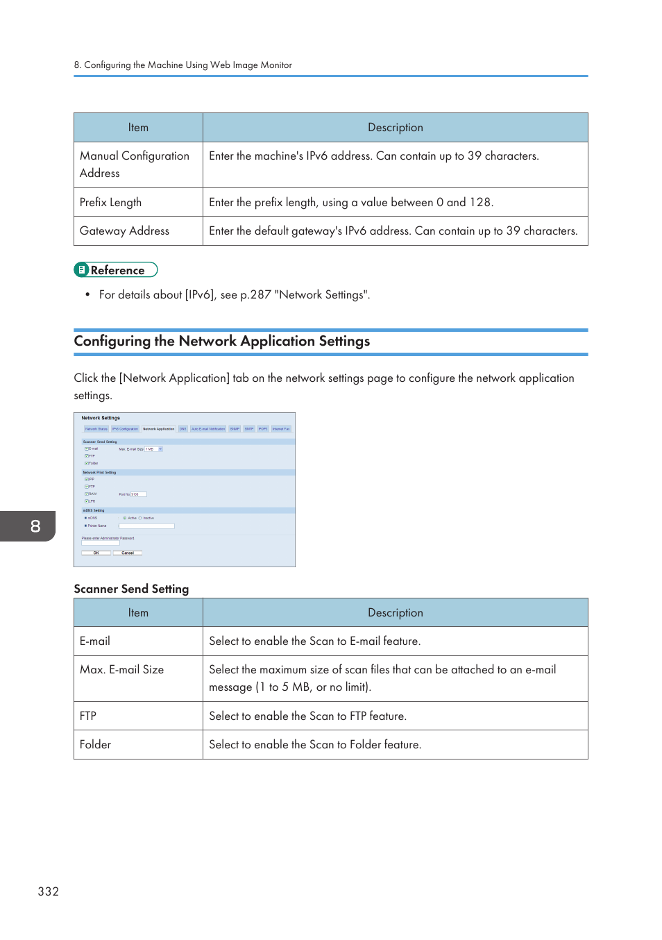 Configuring the network application settings | Ricoh SP3510SF User Manual | Page 334 / 476
