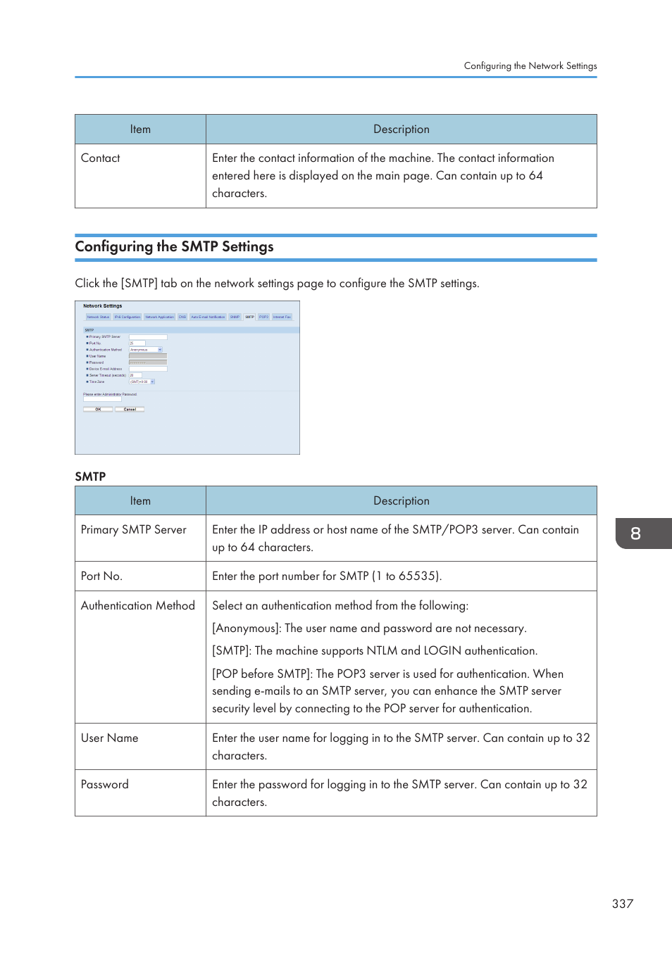 Configuring the smtp settings, P.337 "configuring the smtp settings | Ricoh SP3510SF User Manual | Page 339 / 476
