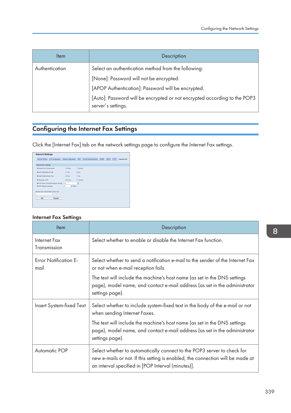 Configuring the internet fax settings | Ricoh SP3510SF User Manual | Page 341 / 476