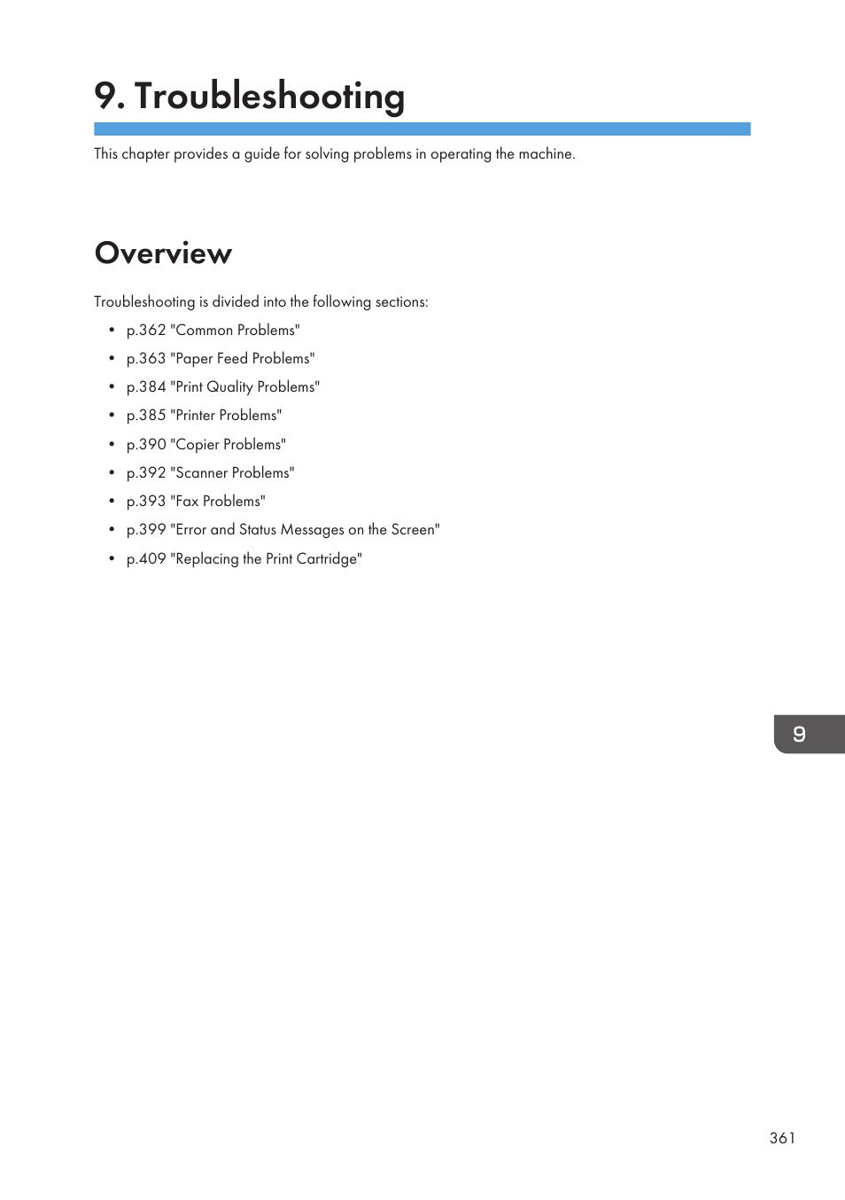 Troubleshooting, Overview | Ricoh SP3510SF User Manual | Page 363 / 476