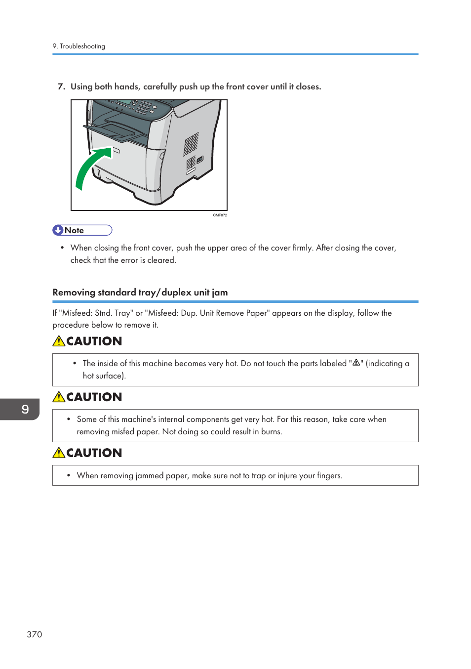Removing standard tray/duplex unit jam | Ricoh SP3510SF User Manual | Page 372 / 476