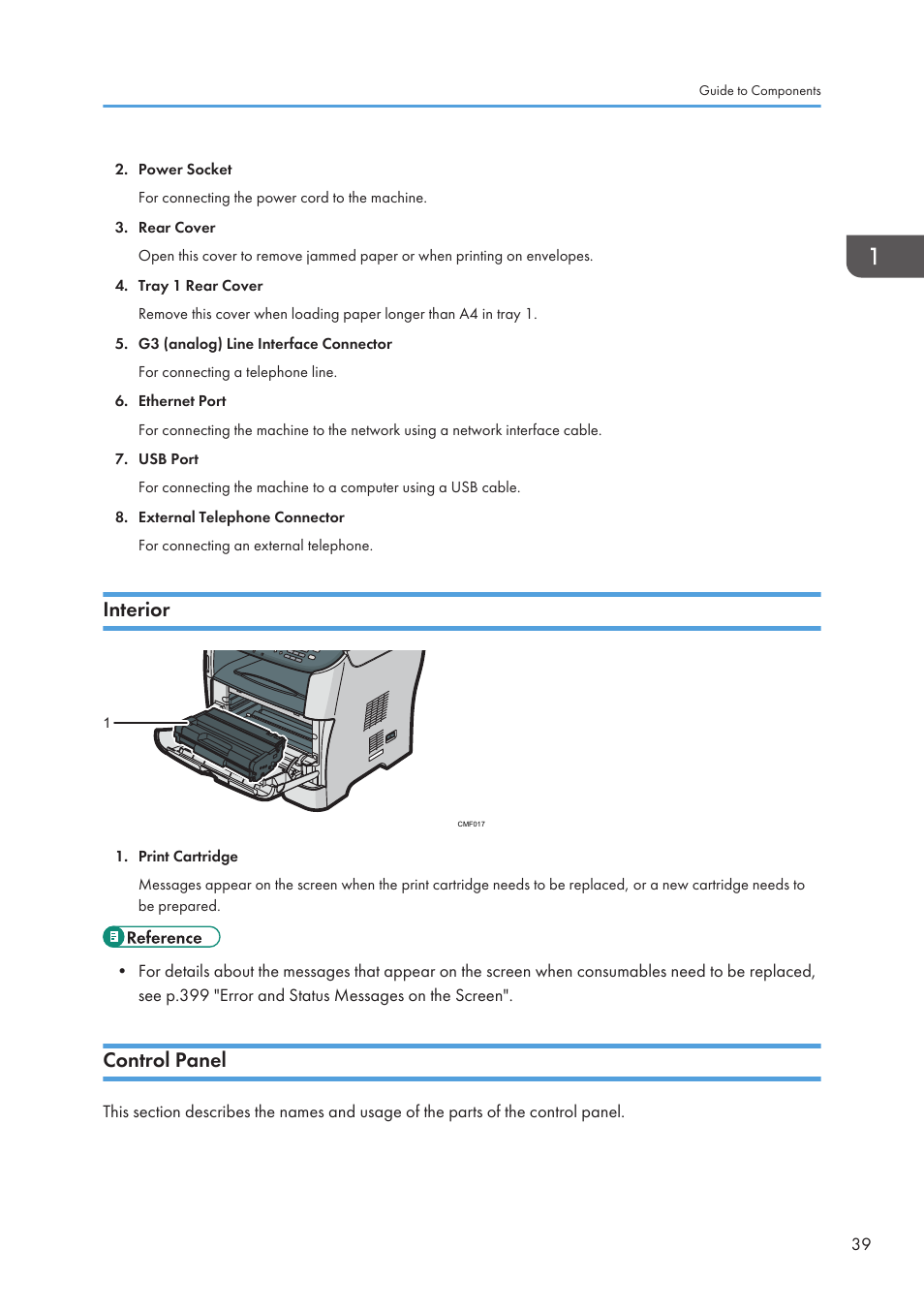 Interior, Control panel, Interior control panel | Ricoh SP3510SF User Manual | Page 41 / 476