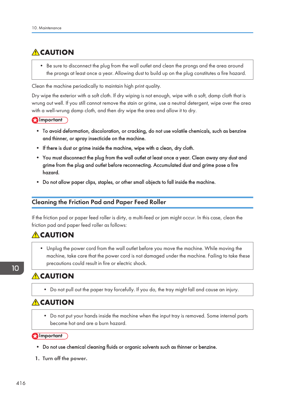 Cleaning the friction pad and paper feed roller | Ricoh SP3510SF User Manual | Page 418 / 476