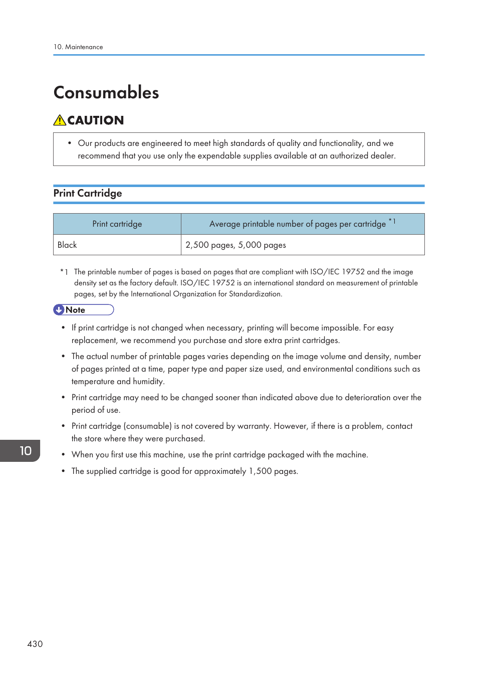 Consumables, Print cartridge, See p.430 "consumables | Ricoh SP3510SF User Manual | Page 432 / 476