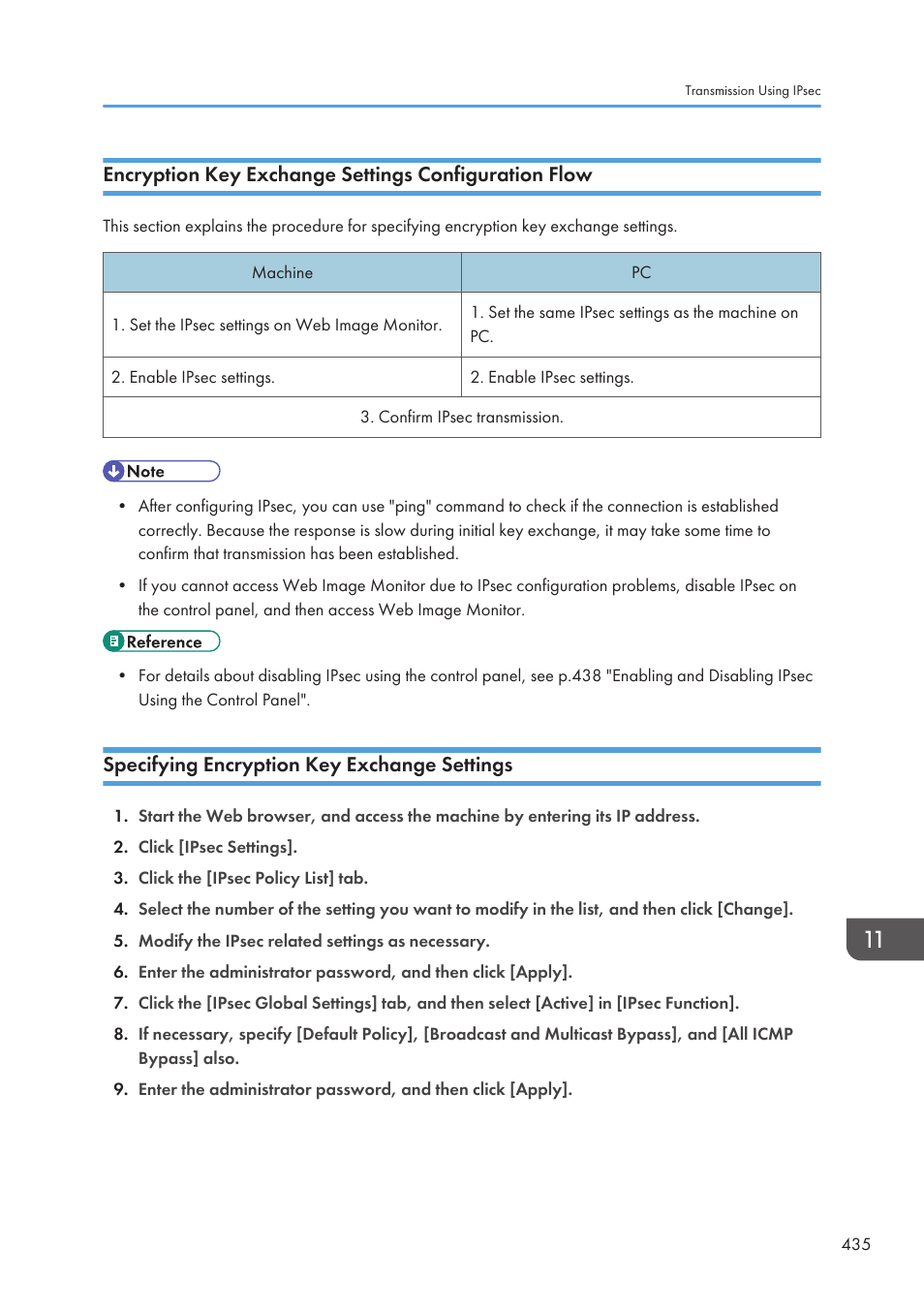 Specifying encryption key exchange settings | Ricoh SP3510SF User Manual | Page 437 / 476