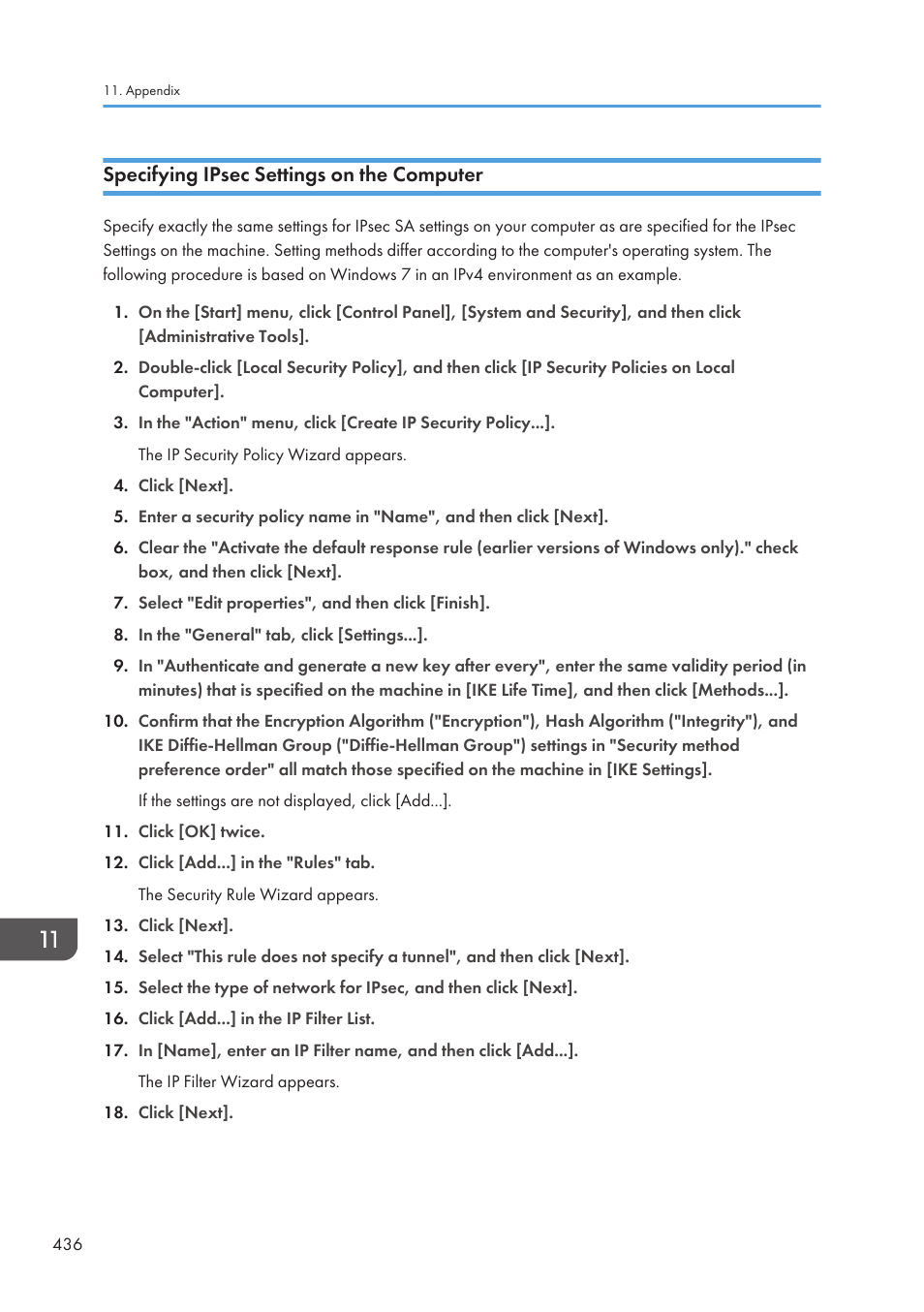 Specifying ipsec settings on the computer | Ricoh SP3510SF User Manual | Page 438 / 476
