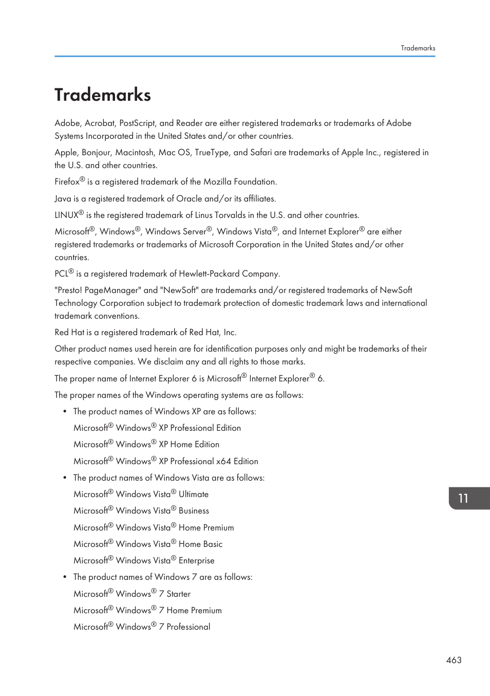 Trademarks | Ricoh SP3510SF User Manual | Page 465 / 476
