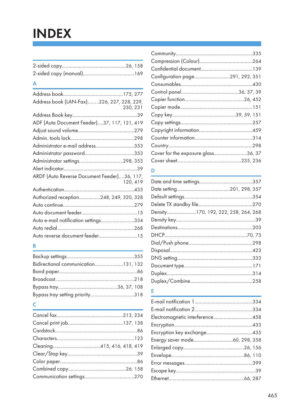 Index | Ricoh SP3510SF User Manual | Page 467 / 476